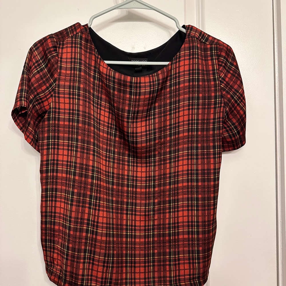 Topshop Plaid Red Top